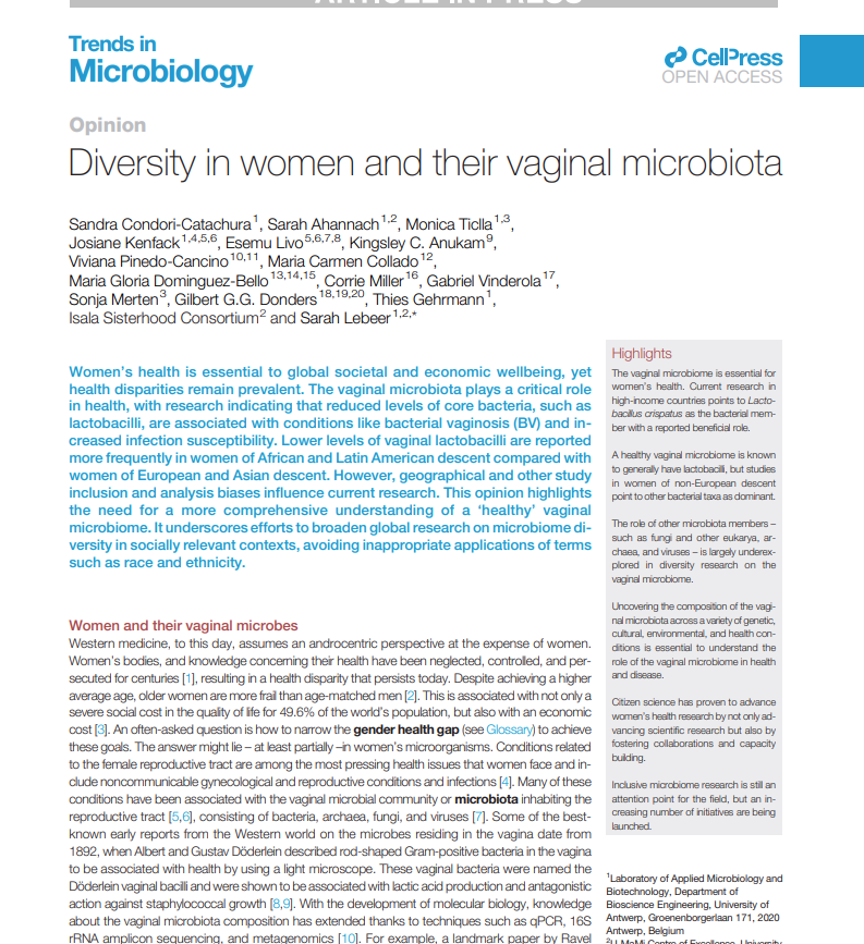 MANUELA participates in the first ISALA Sisterhood article on vaginal microbiome diversity